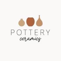 pottenbakkerij keramiek logo ontwerp. drie potten vector logo. handgemaakt keramiek logo sjabloon.