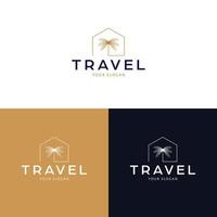 reizen logo ontwerp. huis en palm abstract vector logo. vakantie echt landgoed logo sjabloon.