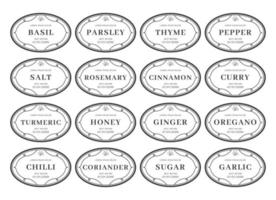 kruiden keuken pantry label sticker set organisator zwart wit vintage stijl vector