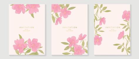 luxe bruiloft uitnodiging kaart achtergrond vector. elegant waterverf structuur in planten, roze bloem, blad. voorjaar bloemen ontwerp illustratie voor bruiloft en vip Hoes sjabloon, banier, nodig uit. vector