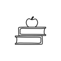 boeken en appel schetsen vector icoon