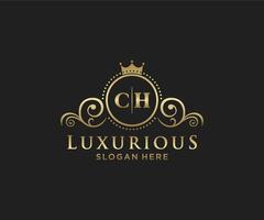 eerste ch brief Koninklijk luxe logo sjabloon in vector kunst voor restaurant, royalty, boetiek, cafe, hotel, heraldisch, sieraden, mode en andere vector illustratie.