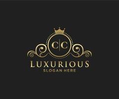 eerste cc brief Koninklijk luxe logo sjabloon in vector kunst voor restaurant, royalty, boetiek, cafe, hotel, heraldisch, sieraden, mode en andere vector illustratie.