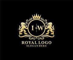 eerste iw brief leeuw Koninklijk luxe logo sjabloon in vector kunst voor restaurant, royalty, boetiek, cafe, hotel, heraldisch, sieraden, mode en andere vector illustratie.