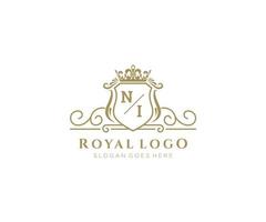 eerste ni brief luxueus merk logo sjabloon, voor restaurant, royalty, boetiek, cafe, hotel, heraldisch, sieraden, mode en andere vector illustratie.