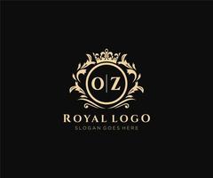 eerste oz brief luxueus merk logo sjabloon, voor restaurant, royalty, boetiek, cafe, hotel, heraldisch, sieraden, mode en andere vector illustratie.