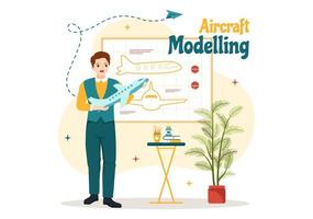 vliegtuig modellering en bouwen illustratie met in elkaar zetten of schilderij reusachtig vliegtuig model- in vlak tekenfilm hand- getrokken landen bladzijde Sjablonen vector