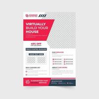 huis maken bedrijf folder lay-out ontwerp voor marketing. huis onderhoud en reparatie onderhoud promotionele web banier en poster vector met rood en geel kleuren. echt landgoed huis bouw bedrijf