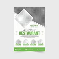 restaurant voedsel menu promotionele folder ontwerp met meetkundig vormen en foto tijdelijke aanduidingen. modern restaurant advertentie folder vector met groen en rood kleuren. culinaire voedsel menu poster vector.