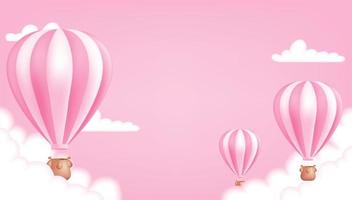 een heet lucht ballon Aan de roze achtergrond. schattig pastel kinderen illustratie perfect voor een poster, uitnodiging of kaart. vector illustratie sjabloon voor verjaardag jubilea, en baby douches.