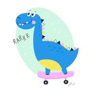 schattig tekenfilm dino ritten Aan skateboard. kinderen afdrukken. vector illustratie