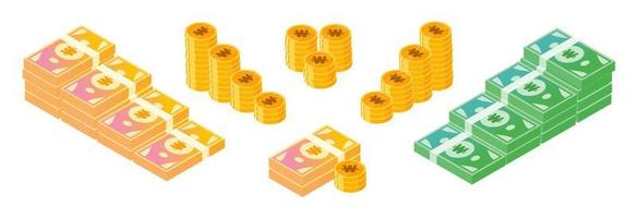 Koreaans won geld en munt bundel reeks vector