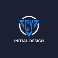 cy monogram logo met driehoek vorm en cirkel ontwerp elementen vector