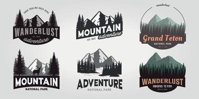 reeks bundel avontuur berg logo icoon reislust vector ontwerp Woud illustratie