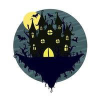 halloween achtervolgd huis geïsoleerd Aan wit achtergrond. eng donker silhouet van huis of herenhuis. tekenfilm vector spookachtig illustratie. gotisch schattig stad-