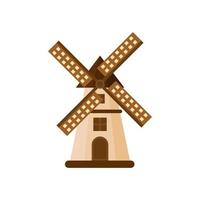 traditioneel Nederlands windmolen vlak ontwerp vector illustratie. traditioneel Nederlands boerderij gebouwen voor slijpen tarwe granen naar meel. platteland architectuur geïsoleerd Aan wit achtergrond