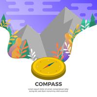 Vlak Kompas met Landschaps Vectorillustratie Als achtergrond vector