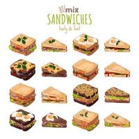 fast food, sandwich set vector