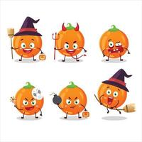 halloween uitdrukking emoticons met tekenfilm karakter van halloween oranje snoep vector