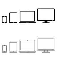 apparaat pictogrammen vector set. smartphone teken, tablet symbool, laptop en bureaublad computer ontwerp.