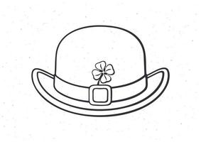 hand- getrokken tekening van voorkant visie van bowler hoed met gesp en Klaver vector