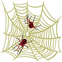 spin web achtergrond voor halloween groet kaarten Aan een wit achtergrond. een zwart en rood spin Aan een geel spinneweb jaagt en weeft netten. spinnen van verschillend kanten. gevaarlijk spin en spinneweb vector