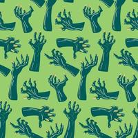 een patroon van dood man's handen, zombie handen proberen naar grijp elk andere in retro stijl. aanvallen groen handen. het is goed geschikt voor halloween-stijl decoratie van papier en textiel producten vector