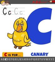 letter c uit alfabet met cartoon kanarie vogel vector