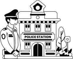 Politie en Politie station illustratie in tekening stijl vector