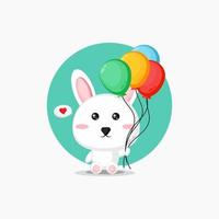 schattige konijnen met kleurrijke ballonnen vector