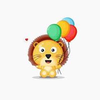 schattige leeuw mascotte met ballonnen vector