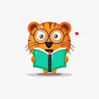 schattige tijger leest een boek vector