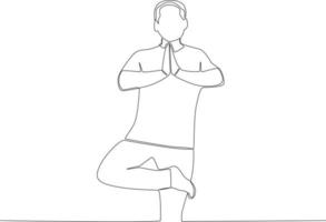 een Mens focust Aan aan het doen yoga buitenshuis vector