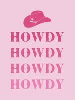 roze poster met belettering howdy wild west veedrijfster illustratie met cowboy hoed silhouet vector