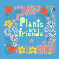 planten zijn vrienden groet kaart jaren 70 Jaren 60 leuze over vrienden vector