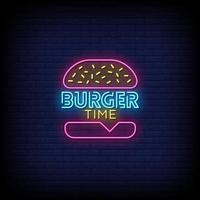 hamburger tijd neonreclames stijl tekst vector