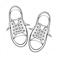 hand- getrokken tekening van paar- textiel sneaker met rubber teen en los vetersluiting vector