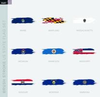 grunge abstract borstel beroerte vlag reeks van ons staten, negen verschillend vlag. vector