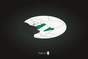 Nigeria kaart in donker kleur, ovaal kaart met naburig landen. vector