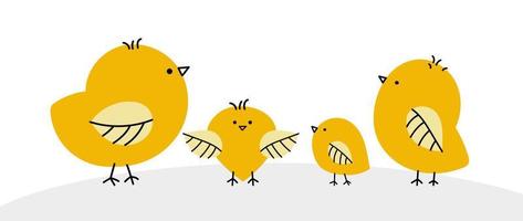 Pasen horizontaal kader met grappig schattig kippen, vlak vector illustratie