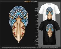 kleurrijk schoenbekooievaar vogel vis mandala kunsten geïsoleerd Aan zwart en wit t shirt. vector