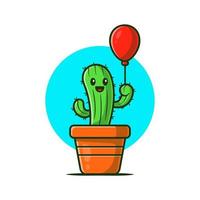 gelukkig cactus fabriek Holding ballon tekenfilm vector icoon illustratie. fabriek icoon concept geïsoleerd premie vector. vlak tekenfilm stijl