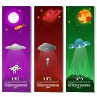 verticale banners ufo vliegende schotel ontvoert dierlijke buitenaardse buitenaardse intelligentie op nacht achtergrond ontwerp concept platte vectorillustratie vector