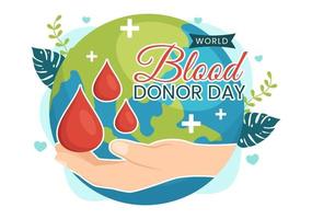 wereld bloed schenker dag Aan juni 14 illustratie met menselijk gedoneerd bloed voor geven de ontvanger in opslaan leven vlak tekenfilm hand- getrokken Sjablonen vector