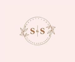 eerste ss brieven mooi bloemen vrouwelijk bewerkbare premade monoline logo geschikt voor spa salon huid haar- schoonheid winkel en kunstmatig bedrijf. vector