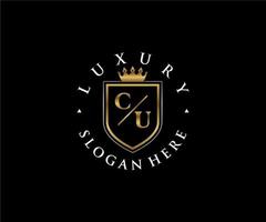 eerste cu brief Koninklijk luxe logo sjabloon in vector kunst voor restaurant, royalty, boetiek, cafe, hotel, heraldisch, sieraden, mode en andere vector illustratie.