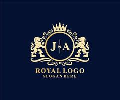 eerste ja brief leeuw Koninklijk luxe logo sjabloon in vector kunst voor restaurant, royalty, boetiek, cafe, hotel, heraldisch, sieraden, mode en andere vector illustratie.