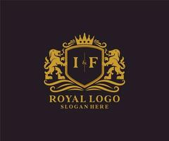 eerste als brief leeuw Koninklijk luxe logo sjabloon in vector kunst voor restaurant, royalty, boetiek, cafe, hotel, heraldisch, sieraden, mode en andere vector illustratie.