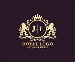 eerste jl brief leeuw Koninklijk luxe logo sjabloon in vector kunst voor restaurant, royalty, boetiek, cafe, hotel, heraldisch, sieraden, mode en andere vector illustratie.