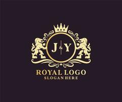 eerste jy brief leeuw Koninklijk luxe logo sjabloon in vector kunst voor restaurant, royalty, boetiek, cafe, hotel, heraldisch, sieraden, mode en andere vector illustratie.